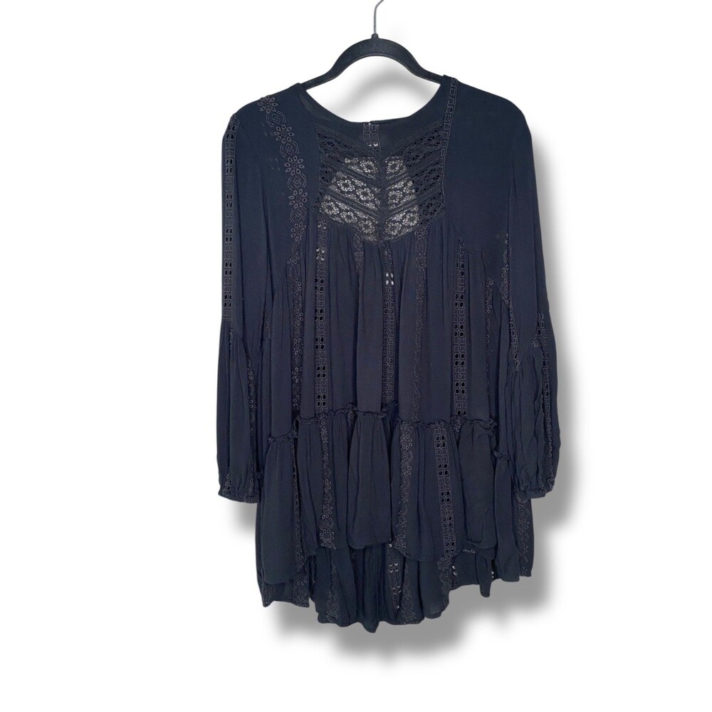 Free People kiss boho embroidered tunic in black Size small